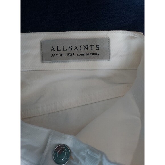Ladies Allsaints Jayce White Denim Distressed Hi Waist Ankle Wide Leg Size 27 - Picture 3 of 9